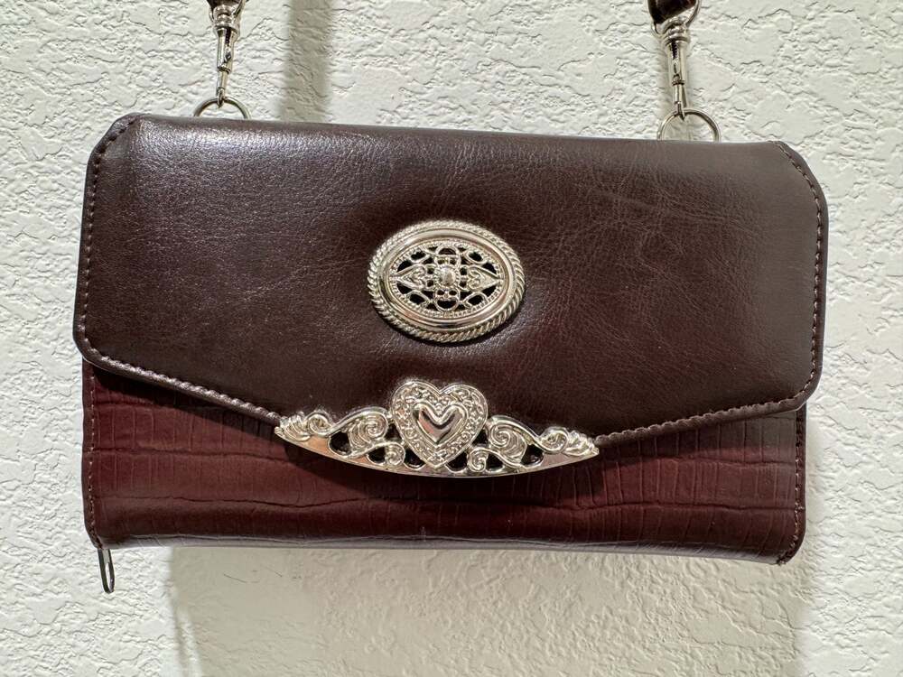 Brighton Brown Leather Wallet Purse Crossbody Shoulder Strap Crocodile Print